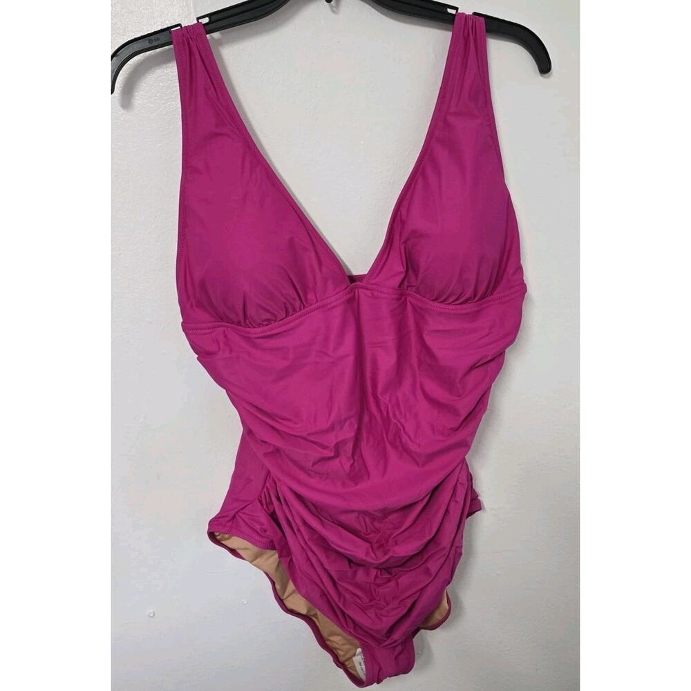 J.Crew Ruched V Neck One Piece Swimsuit Womens Size‎ 18 Fuchsia BC116